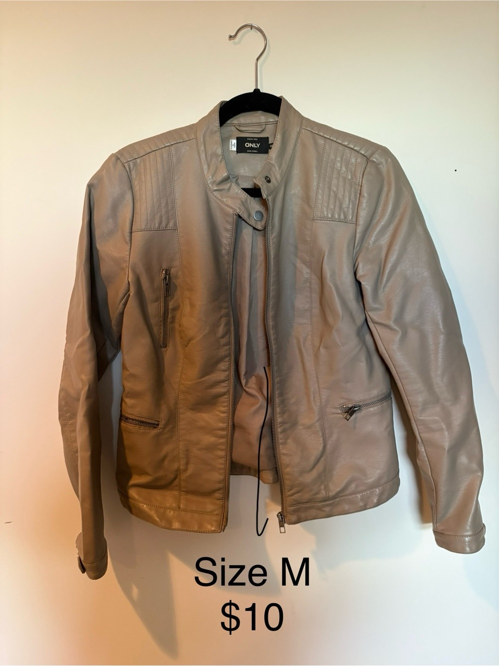 ONLY Taupe Motorcycle-Style Faux Leather Jacket